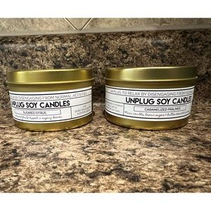Lot of 2 Unplug Soy Scented Candles - Sugared Citrus & Caramelized Pralines, NEW